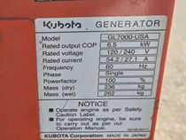 Used Kubota GL7000 7kW Generator Set
